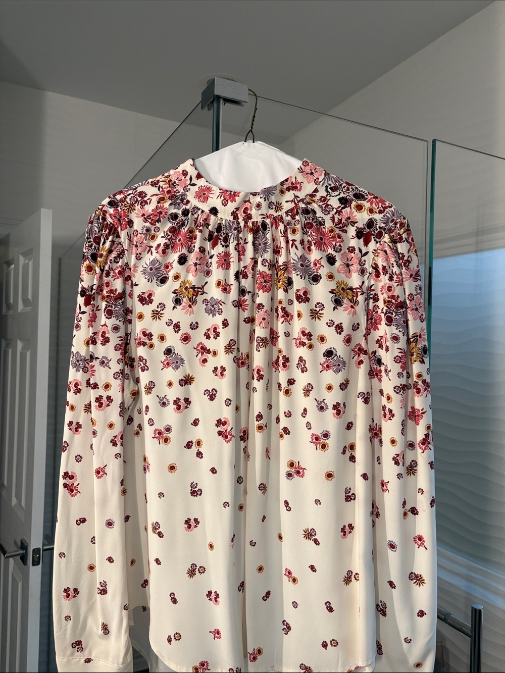 Veronica Beard Cream Floral Long-Sleeve Blouse Dress